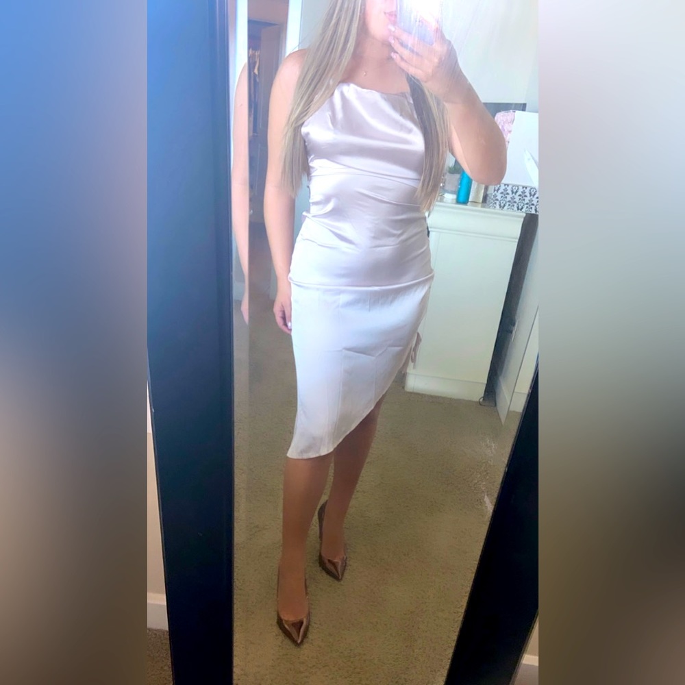 Iridescent Drawstring Satin Bodycon Dress